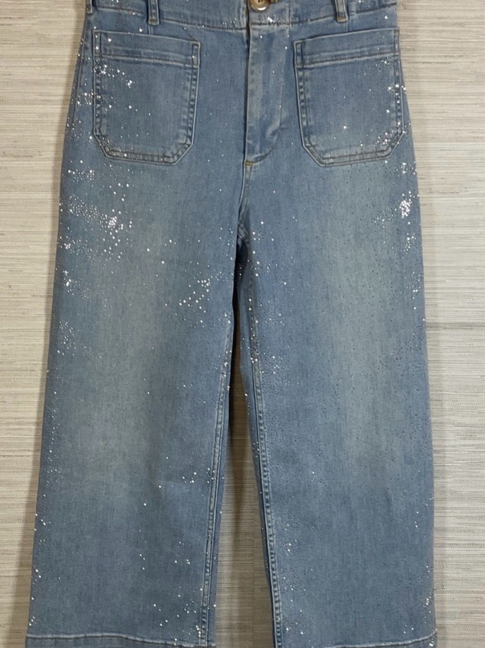 Anthropologie Light Blue Sparkle Maeve Colette Cropped Jeans Sz 24W